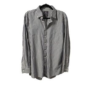 Stafford Bold Navy Striped Button Up Shirt Size 16.5 34-35